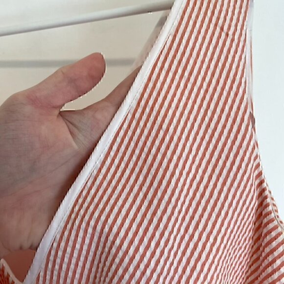 NINE WEST White Coral Orange Stripe Crossover Knee Fit & Flare Dress PETITE 14P - Picture 6 of 14